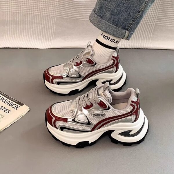 Mesh Breathable Clunky Sneakers Women's Platform Height Increasing Leisure Sneaker - Image 2