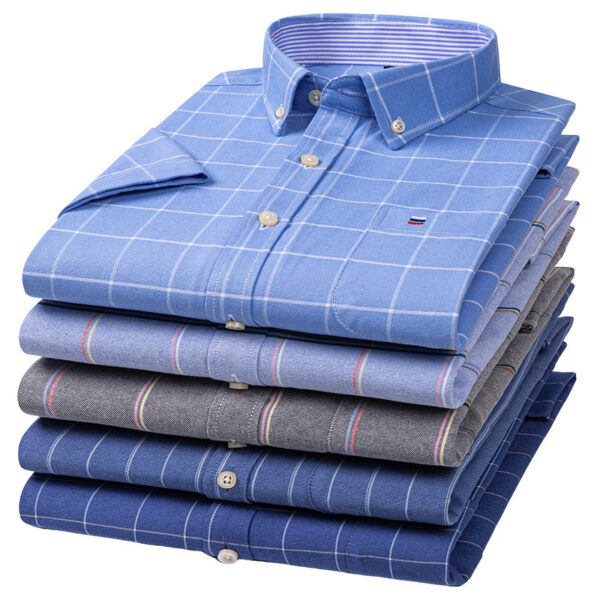 Men's Cotton Short Sleeve Plaid Shirt Casual - Image 6