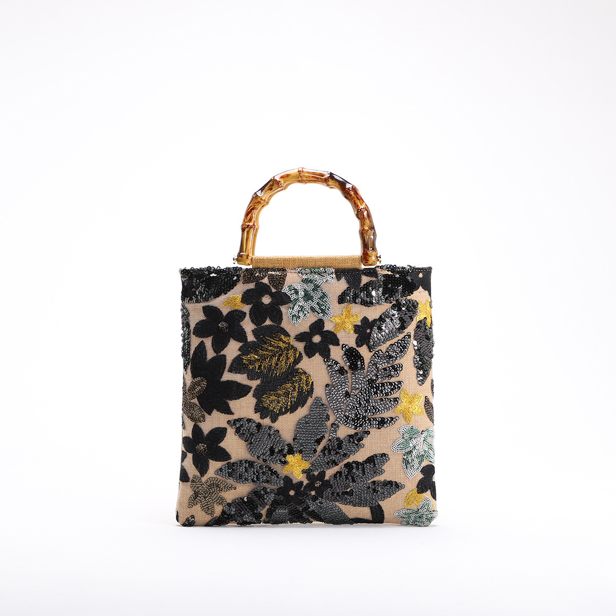 Colorful Sequins Vintage Embroidered Bamboo Handbag - Image 8