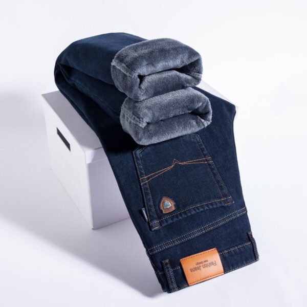 Fleece-lined Men's Loose Straight Plus Size Jeans - Image 8