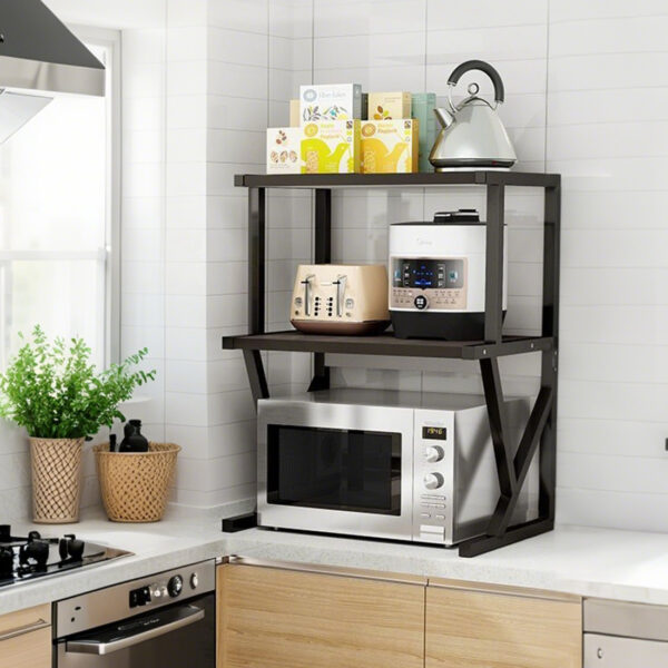 3 Tier Expandable Microwave Oven Rack Stand Storage Holder Kitchen Corner Shelf - Image 9