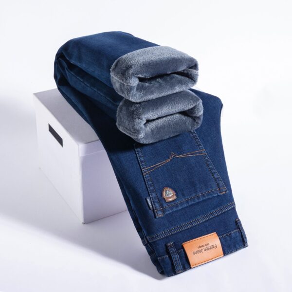 Fleece-lined Men's Loose Straight Plus Size Jeans - Image 2