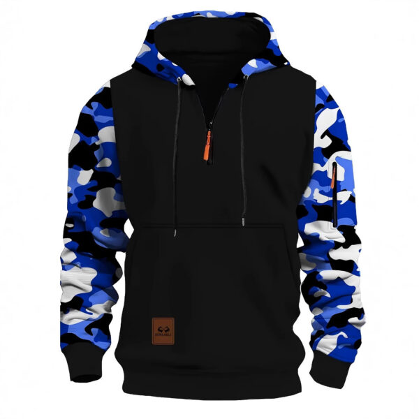 Stitching Hooded Men's Fashion Camouflage American Vintage Zipper Sweater - Image 3