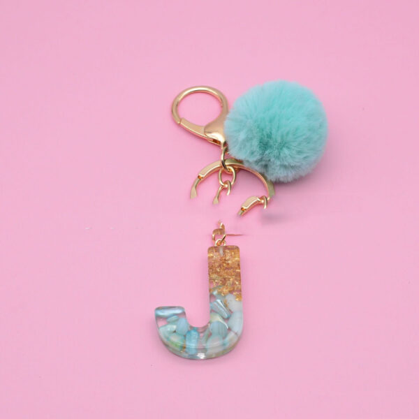 26 English Alphabet Keychains, Green Shell And Gold Foil Epoxy Bag Key Pendant - Image 6