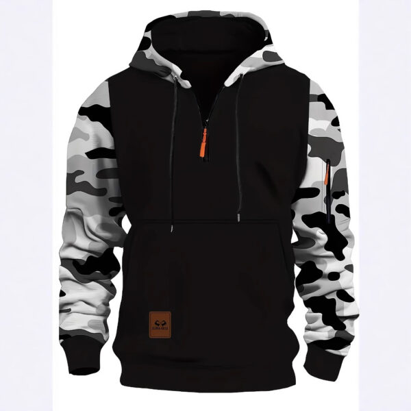Stitching Hooded Men's Fashion Camouflage American Vintage Zipper Sweater - Image 9