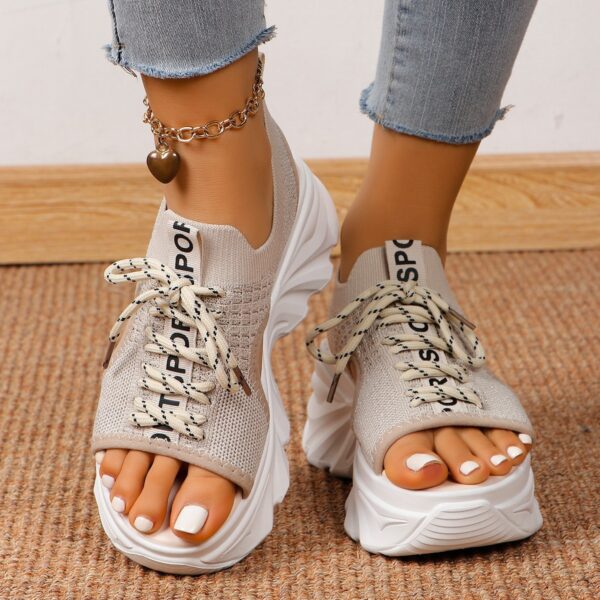 Women's Shoes Fashion Hollowed-out Mid Heel Mesh Sports Platform Sandals - Image 2