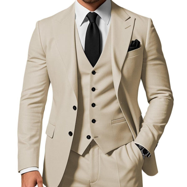 Men's Solid Color 2-piece Buckle Casual Jacket Vest Pants Set - Image 7