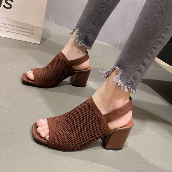 European And American Flying Woven High Heel Chunky Heel Sandals For Women - Image 3