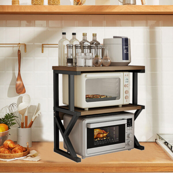 3 Tier Expandable Microwave Oven Rack Stand Storage Holder Kitchen Corner Shelf - Image 5
