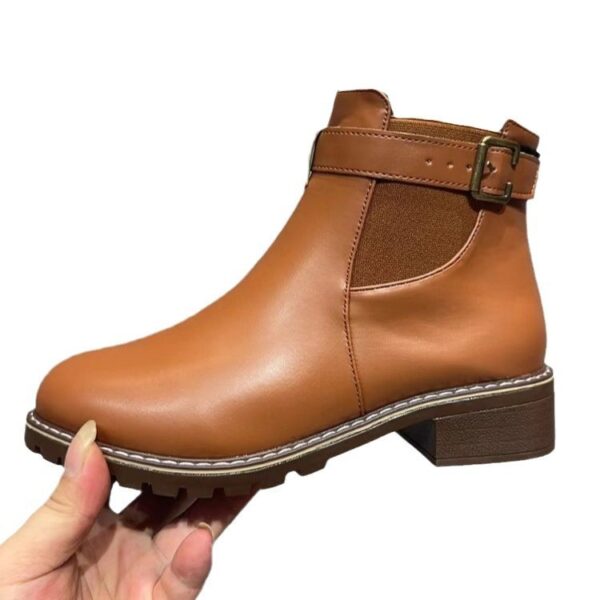 Belt Buckle Decoration Round Head Ankle Boots - Image 3