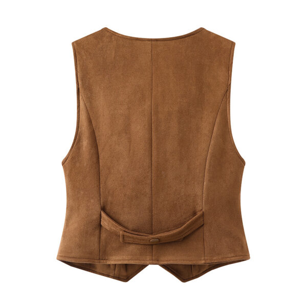 Spring New V-neck Design All-match Suede Short Vest Jacket Women - Image 6