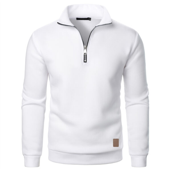Men's Stand Collar Half Zip Long-sleeved Sports Casual Solid Color Fleece Top - Image 7