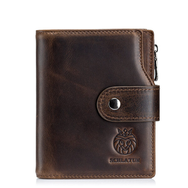 First Layer Cowhide RFID Anti-theft Swiping Leather  European And American Retro Men's Short Vertical Wallet - Image 5