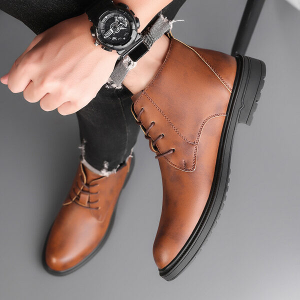 Retro Lace Up Denim Trendy Mid-length Warm Non-slip Men's Martin Boots - Image 5