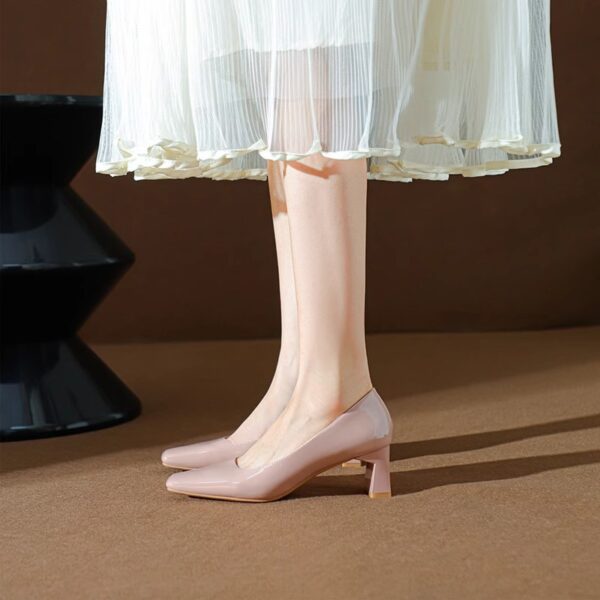 Classic Style High Heel Patent Leather Square Toe Light Luxury French Shoes - Image 2