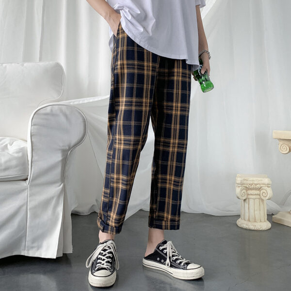 Men's Summer Loose Plaid Leisure Cargo Straight-leg Ankle-length Pants - Image 5