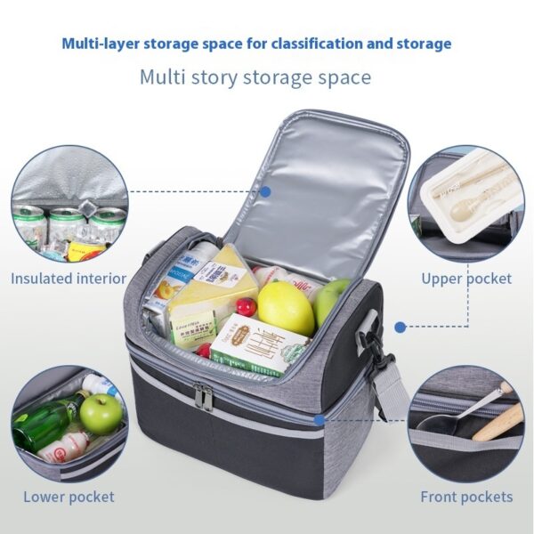 Double-layer Color Matching Lunch Bag Thick Aluminum Foil Large Capacity Insulated Bag - Image 5