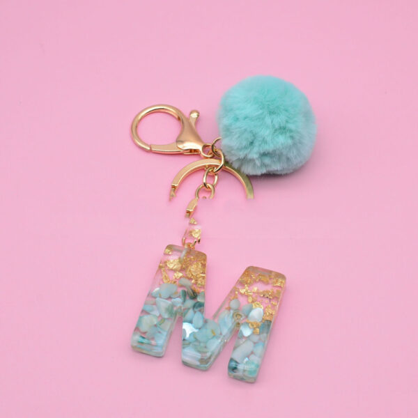 26 English Alphabet Keychains, Green Shell And Gold Foil Epoxy Bag Key Pendant - Image 2