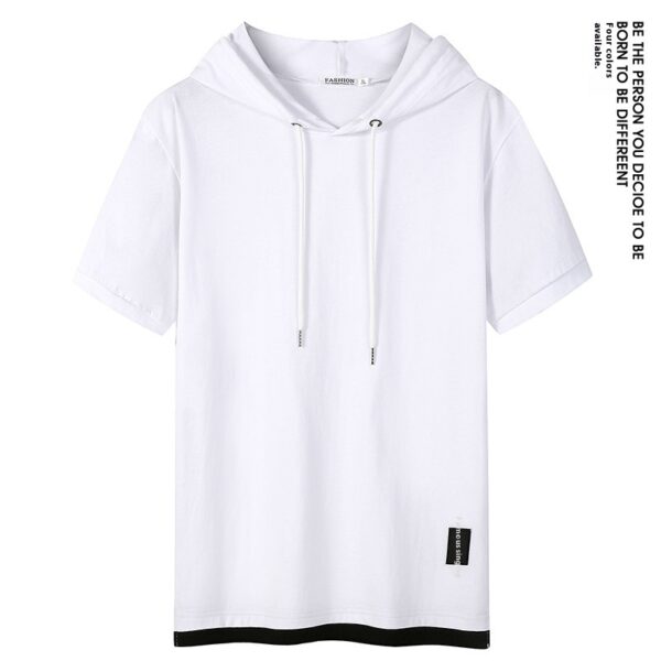 Casual Simple Men's Clothing Cotton Hooded T-shirt - Image 2
