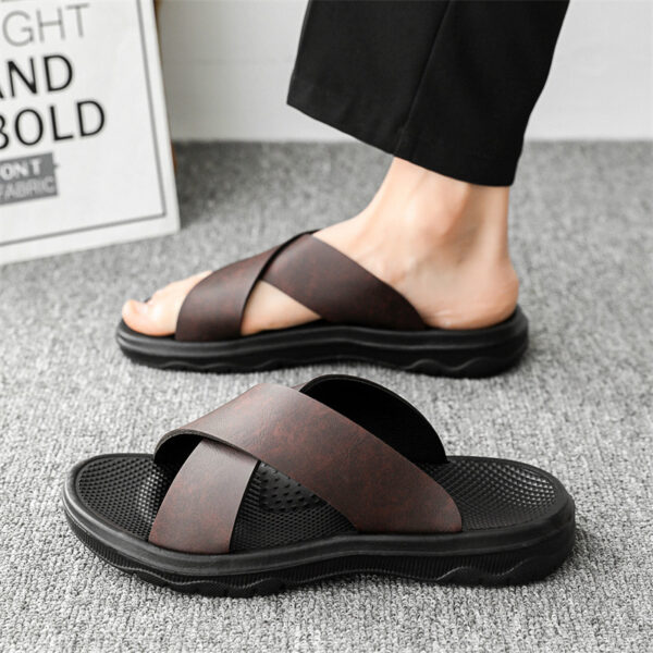 Leather Cross Plus Size Beach Casual Slippers Men - Image 3