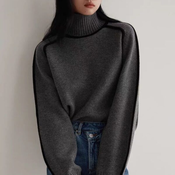 Autumn And Winter Half Turtleneck Three-dimensional Casual Loose Pullover Knitted Sweater Fashion Knit Top Outerwear - Image 8