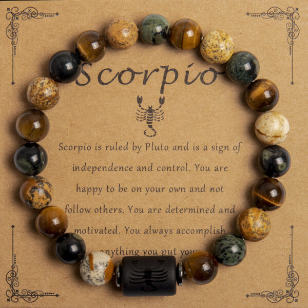European And American New Natural Picture Tigereye Twelve Constellation Beaded Bracelet - Image 9