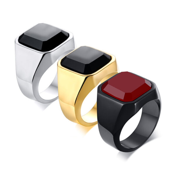 Men's stainless steel black agate ring - Image 5