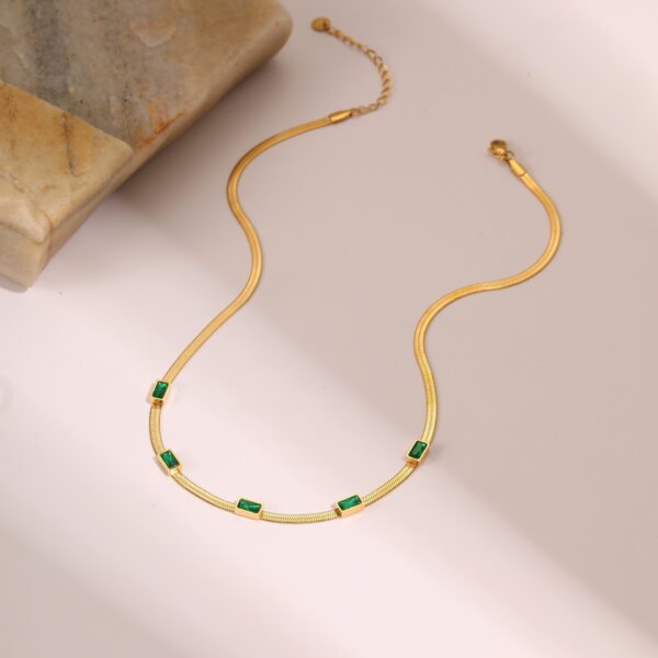 RETRO Geometric Square Zircon Necklace Stainless Steel Necklace Chain Like Flat Snake - Image 2