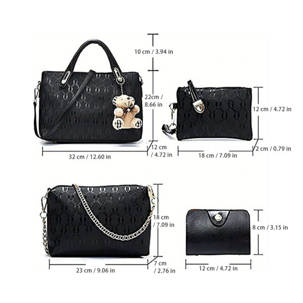 Women 4Pcs Top Handle Satchel Hobo PU Leather Handbag Set Large Tote Purse  Shoulder Bag  Card Holder - Image 4