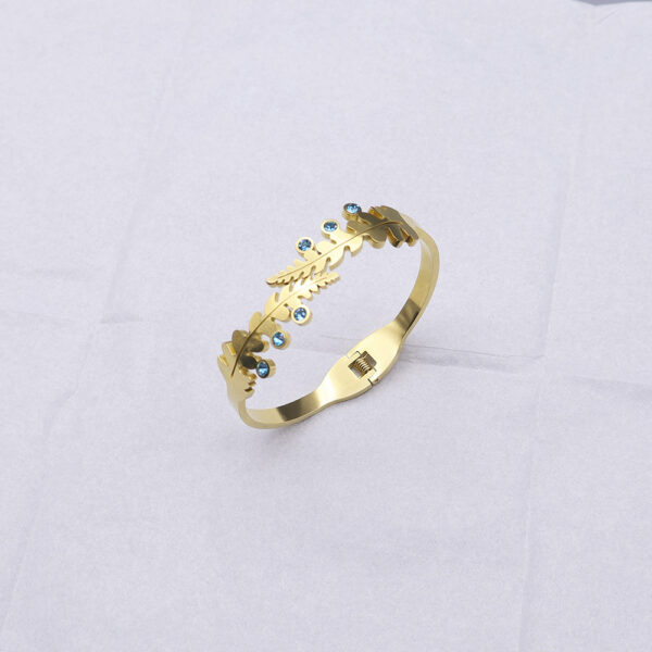 Women's All-match Fashionable Stainless Steel Leaf Diamond Bracelet - Image 5