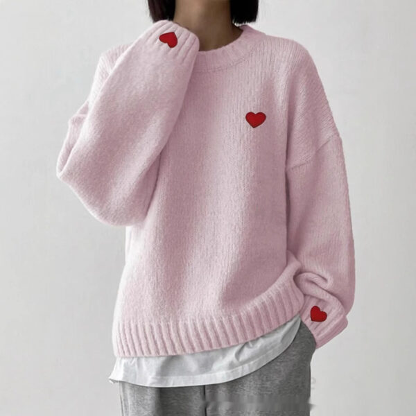Love Embroidered Crew Neck Sweater Pullover Sweater - Image 3