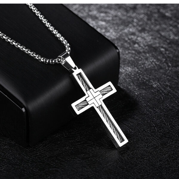 Titanium Steel Wire Cross Men's Necklace - Image 7