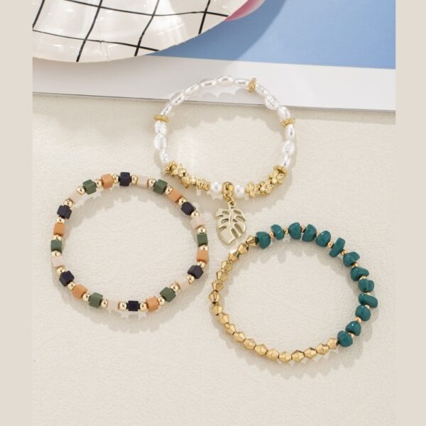 Leaf Pendant Irregular Vintage Pearl Ornamental Stone Bracelet - Image 2