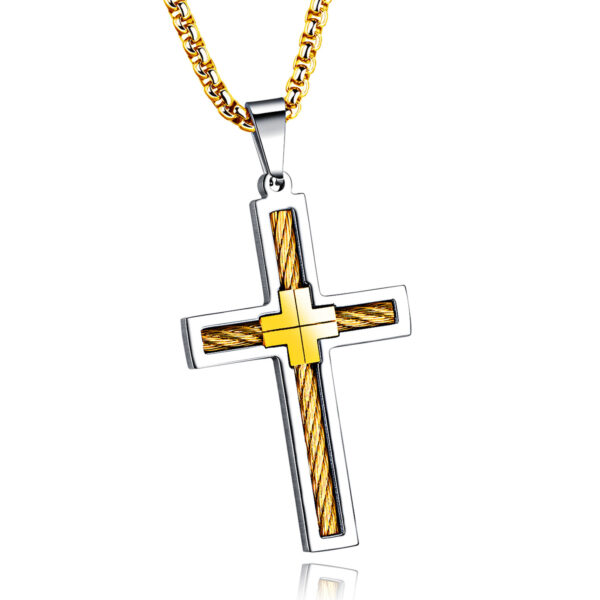 Titanium Steel Wire Cross Men's Necklace - Image 4