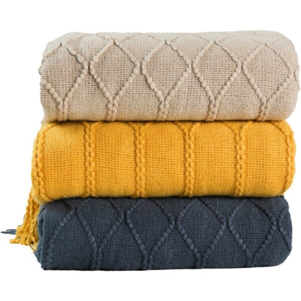 Pure Color Coral Fleece Knitted Sofa Blanket - Image 3