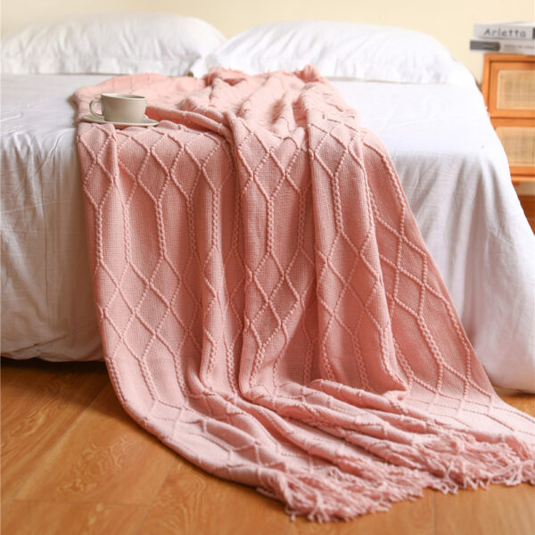 Pure Color Coral Fleece Knitted Sofa Blanket - Image 8