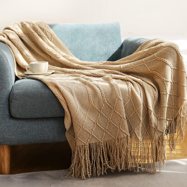 Pure Color Coral Fleece Knitted Sofa Blanket - Image 2