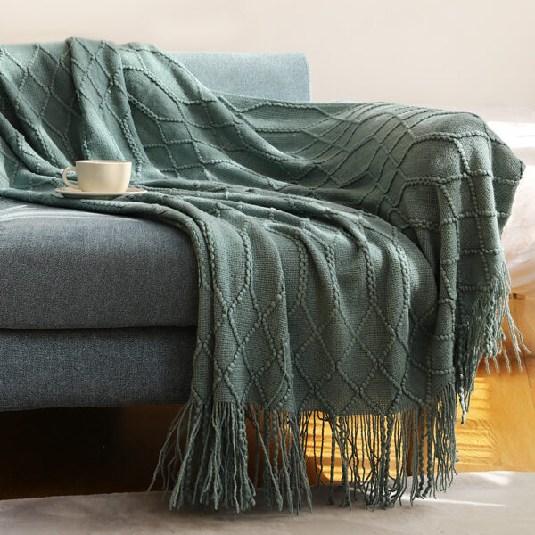 Pure Color Coral Fleece Knitted Sofa Blanket - Image 9
