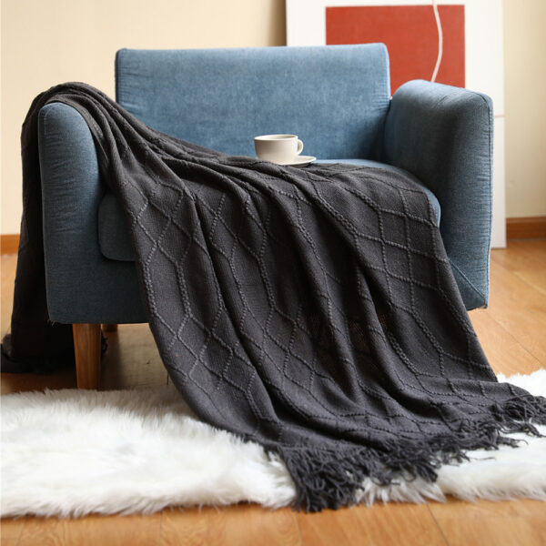 Pure Color Coral Fleece Knitted Sofa Blanket - Image 4