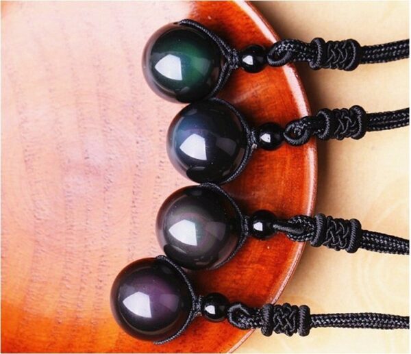 Natural Obsidian Rainbow Eye Transfer Good Luck Pearl Pendant Necklace Polyester Rope Chain Necklace Jewelry For Woman - Image 4