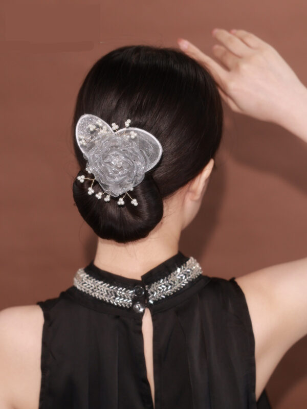 Starry Sky Flower Style Updo Topknot Hair Clip Black Exquisite Headdress - Image 4