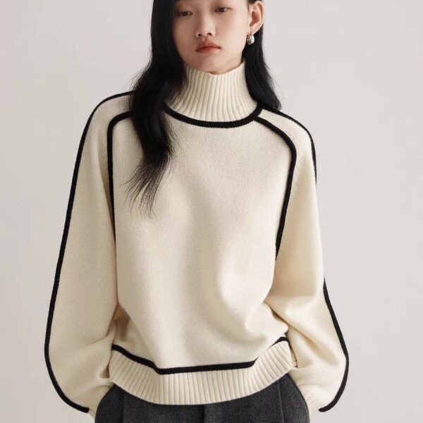 Autumn And Winter Half Turtleneck Three-dimensional Casual Loose Pullover Knitted Sweater Fashion Knit Top Outerwear - Image 10