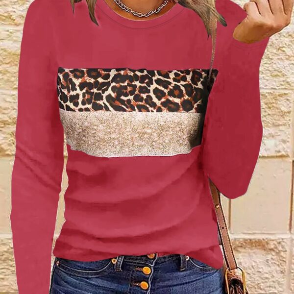 Women's Simple Casual Printing Long Sleeved Fitted T-shirt - Image 5