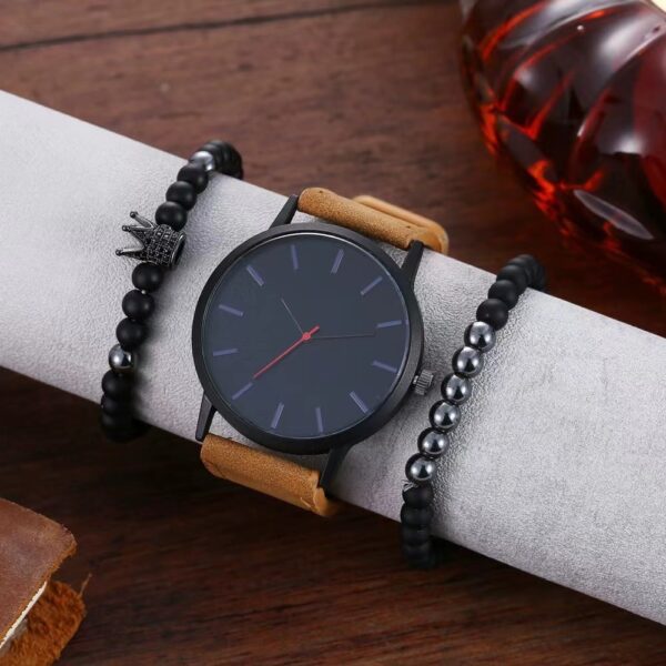 Large Dial Men's Casual Simple Scale Frosted Belt Quartz Watch Crown Bracelet - Image 3