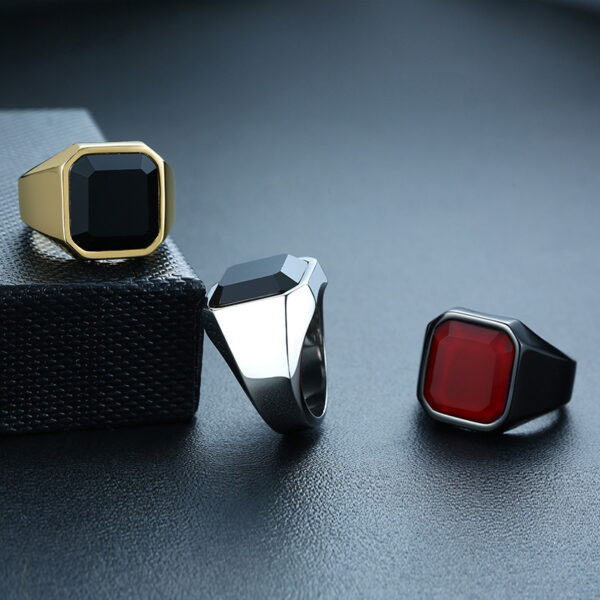 Men's stainless steel black agate ring - Image 4