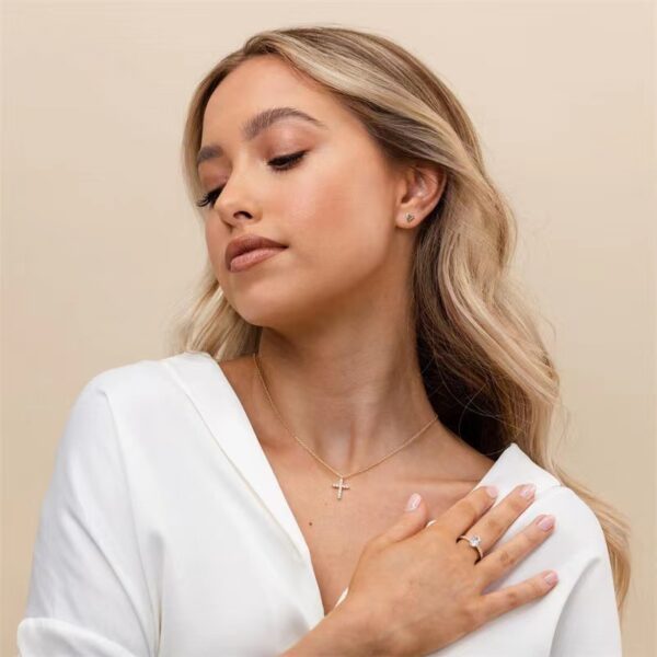 Hot New 925 Sterling Silver Necklace Cross Full Diamond Women's Collarbone Chain Wrapped Gold 14k Gold Pendant - Image 5