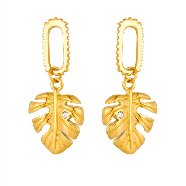 European And American Tassel Leaves Stainless Steel Non-fading Twist Earrings - Image 2