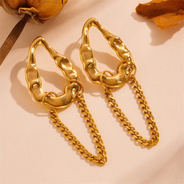 European And American Tassel Leaves Stainless Steel Non-fading Twist Earrings - Image 8
