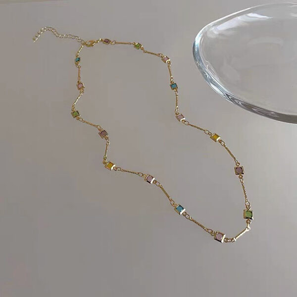 Square Color Fine Clavicle Chain Necklace Light Luxury - Image 2