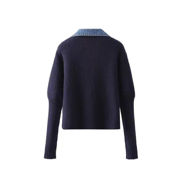 Women's Denim Patchwork Knitting Coat Top - Image 4